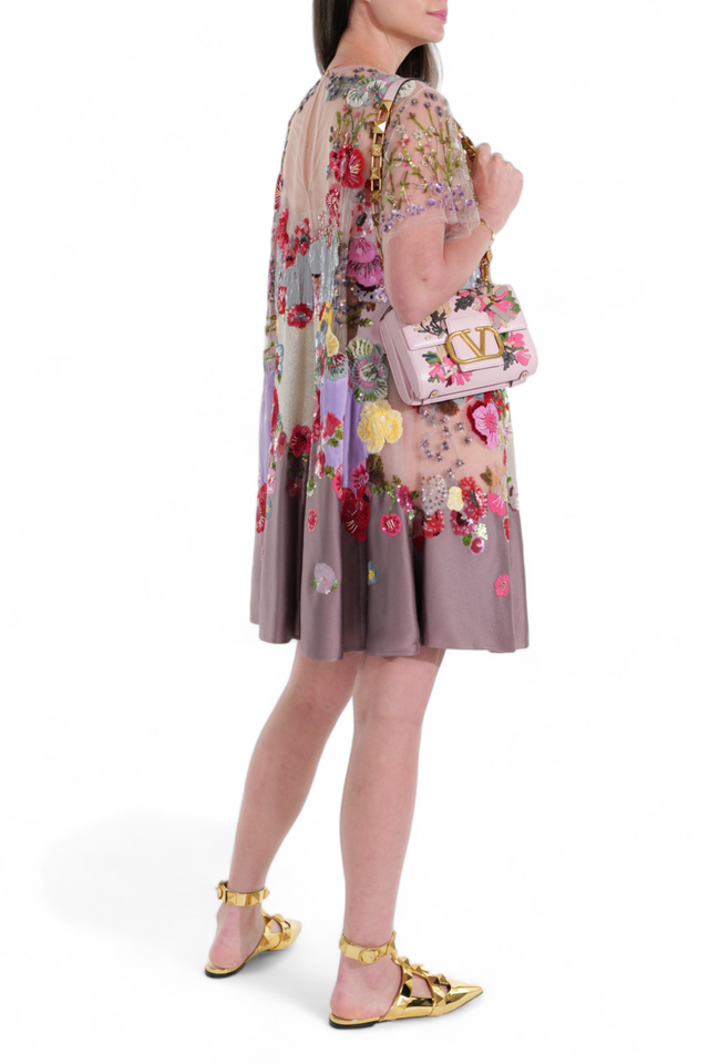 Valentino Floral Embroidered Tulle Dress