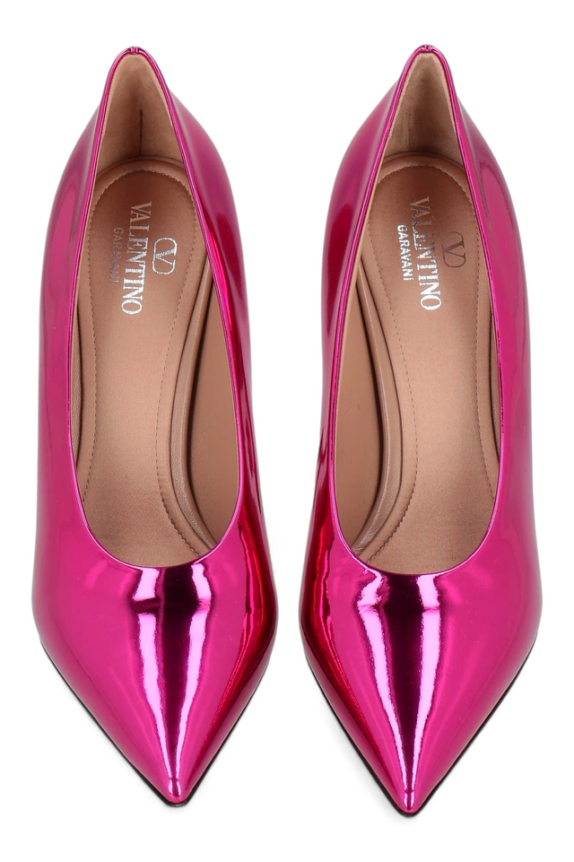 Valentino Garavani Mirror-Finish Stiletto Pumps — Fuchsia Pink