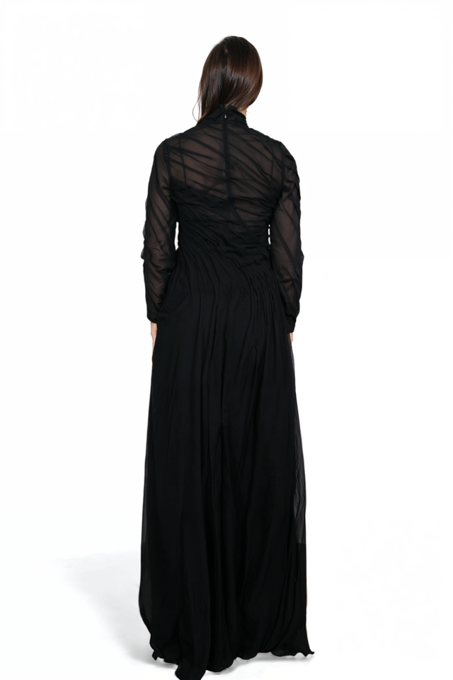 Valentino Sheer Tulle Draped Black Gown