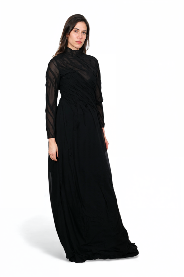 Valentino Sheer Tulle Draped Black Gown