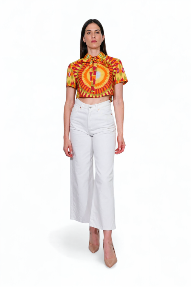 Valentino Ikat Sunburst Print Cropped Blouse