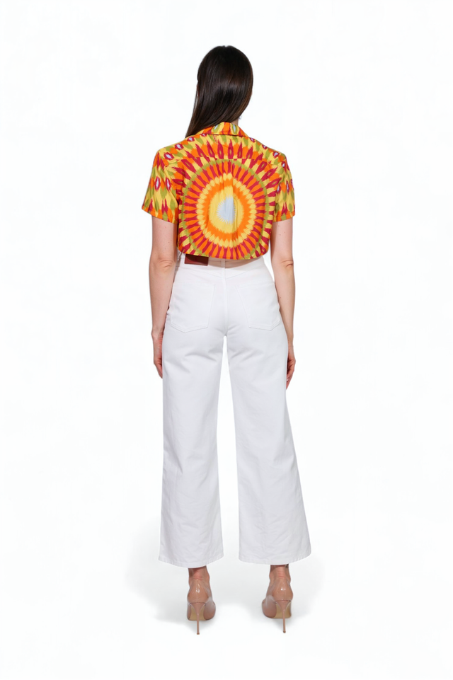Valentino Ikat Sunburst Print Cropped Blouse