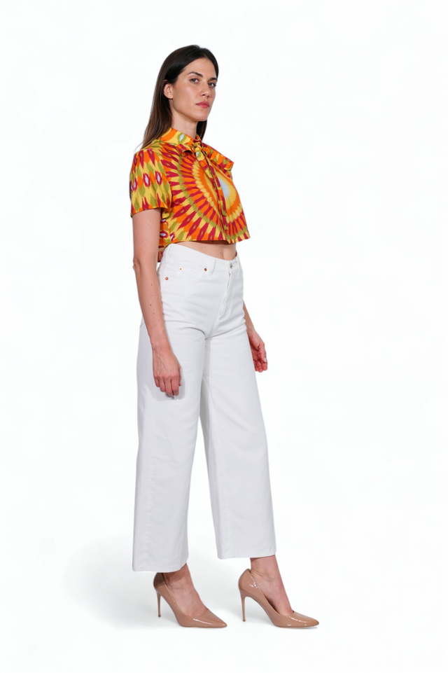 Valentino Ikat Sunburst Print Cropped Blouse