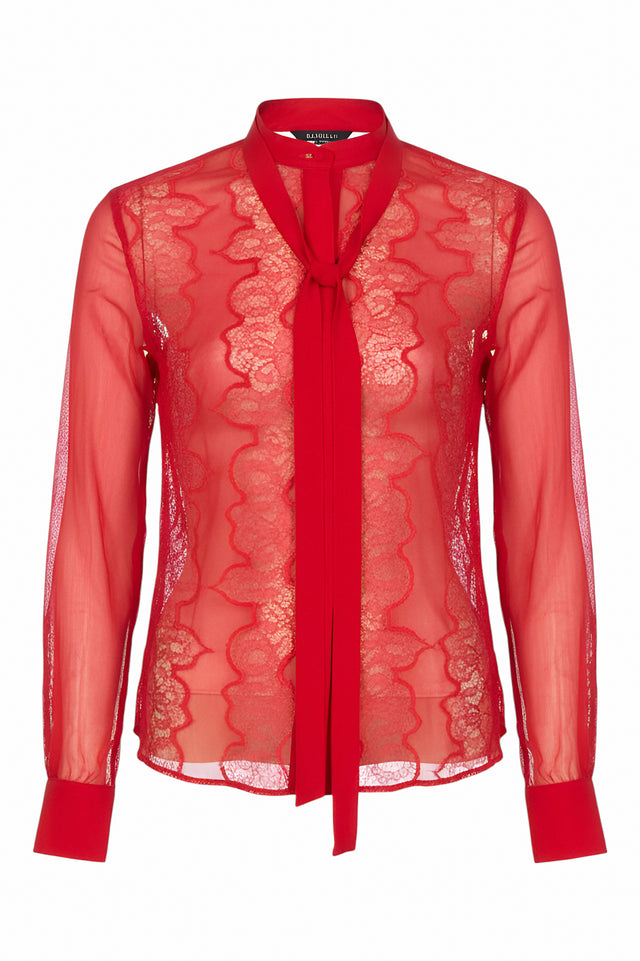 Valentino Sheer Lace Tie-Neck Blouse – Black or Red