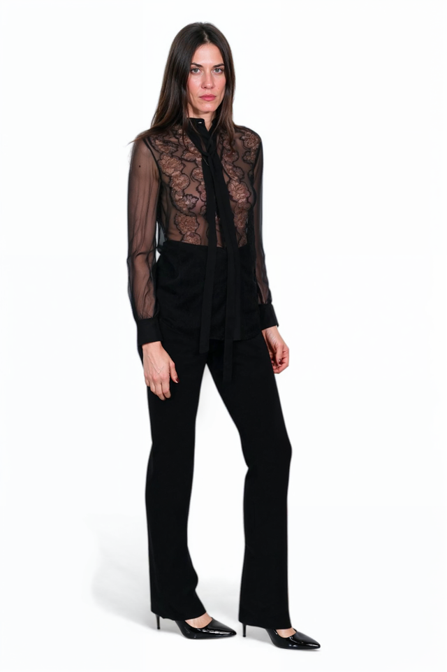 Valentino Sheer Lace Tie-Neck Blouse – Black or Red