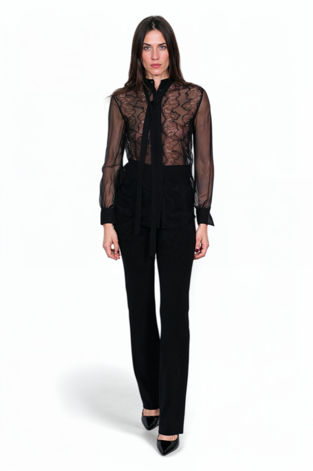 Valentino Sheer Lace Tie-Neck Blouse – Black or Red