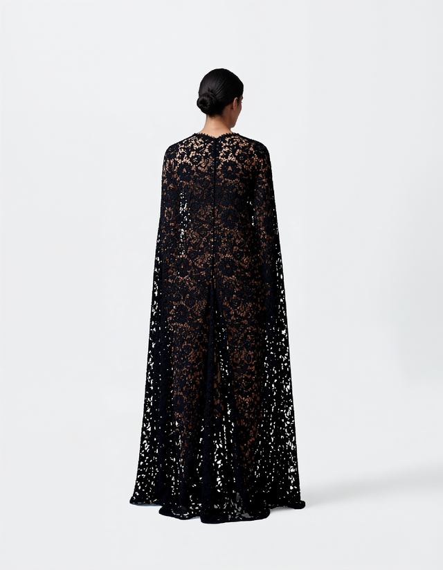 Valentino Black Lace Floor-Length Cape Coat