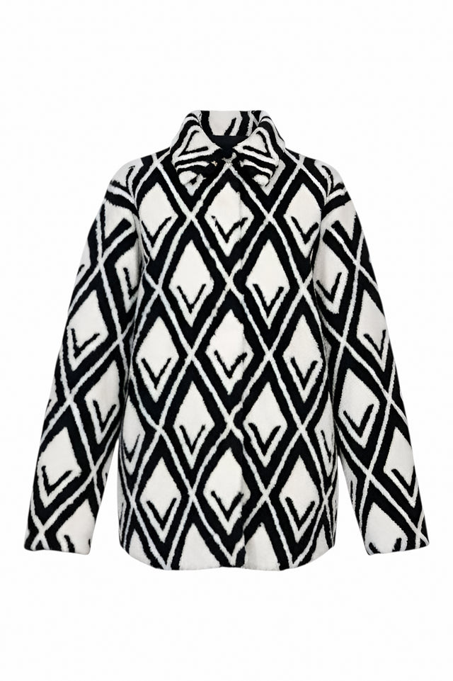 Valentino Monochrome Geometric Fur Coat