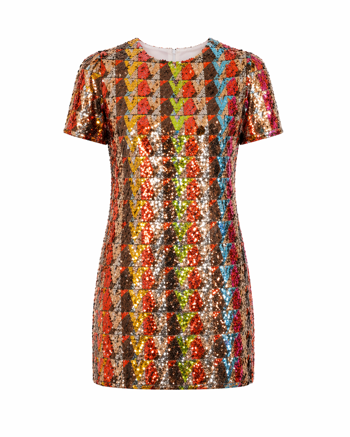 Valentino Multicolor Sequin Mini Dress with Geometric Pattern