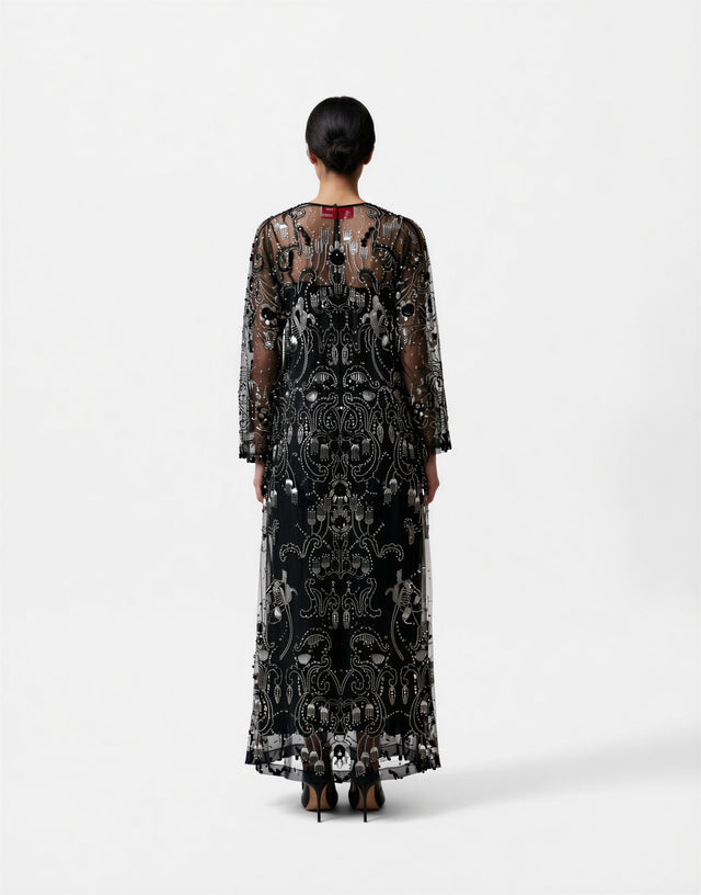 Valentino Embellished Sheer Long-Sleeve Evening Gown