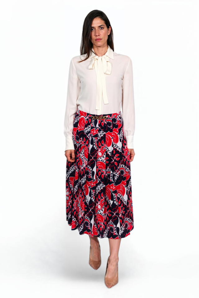 Valentino Red & Navy Graphic Print Midi Dress