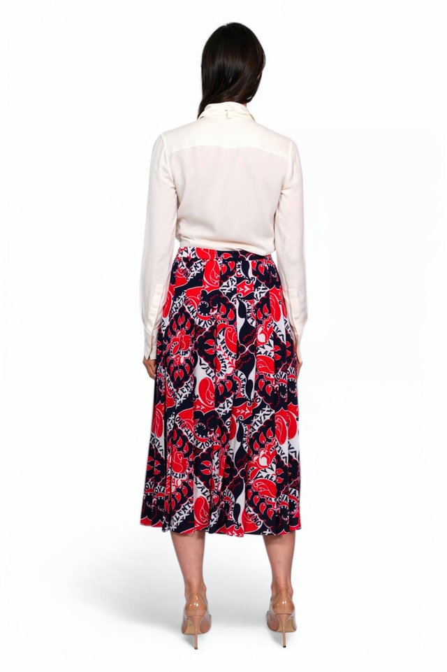 Valentino Red & Navy Graphic Print Midi Dress