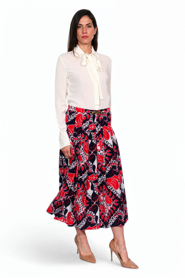 Valentino Red & Navy Graphic Print Midi Dress