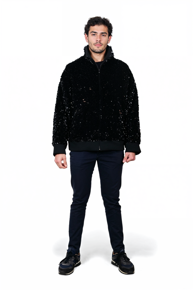Valentino Black Sequin Bomber Jacket