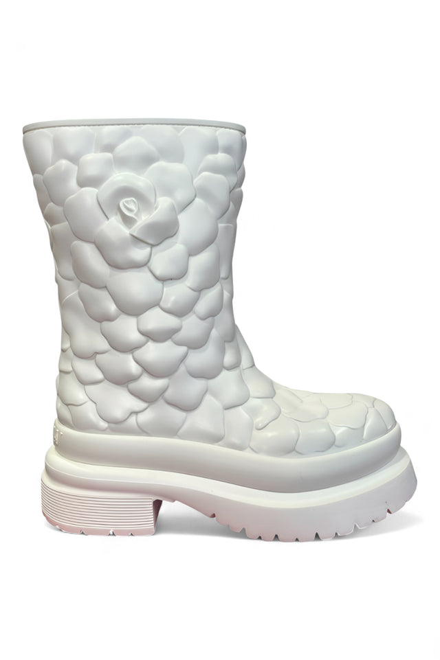 Valentino White Camellia Quilted Rubber Boots
