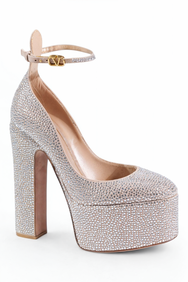 Valentino Garavani Tan-Go Crystal-Embellished Platform Pump in Beige
