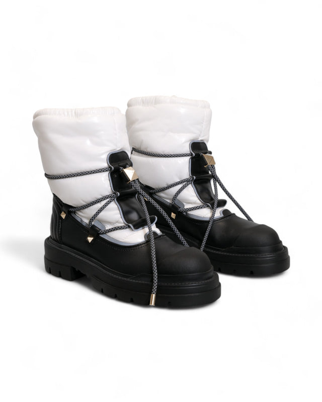 Valentino Black and White Quilted Snow Boots with Studded Lace Detail