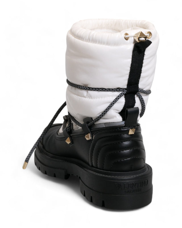 Valentino Black and White Quilted Snow Boots with Studded Lace Detail