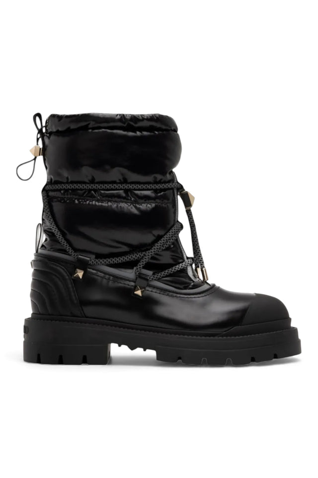 Valentino Black and White Quilted Snow Boots with Studded Lace Detail