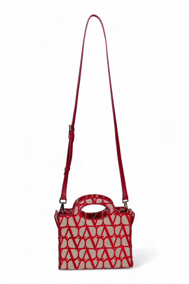 Valentino Garavani VLogo Canvas and Leather Mini Tote Bag in Red
