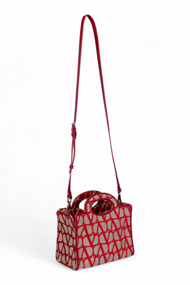 Valentino Garavani VLogo Canvas and Leather Mini Tote Bag in Red