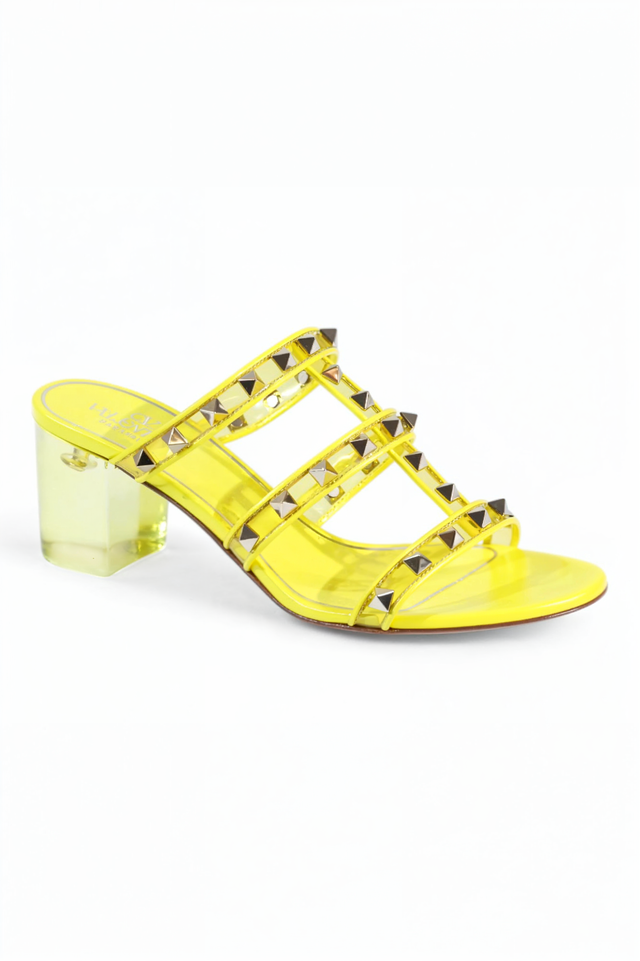 Valentino Garavani Rockstud Leather Slide Sandal in Neon Yellow