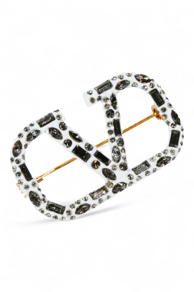 Valentino Garavani VLogo Crystal Brooch — Mint Green & White Variants