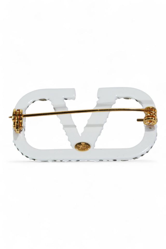 Valentino Garavani VLogo Crystal Brooch — Mint Green & White Variants