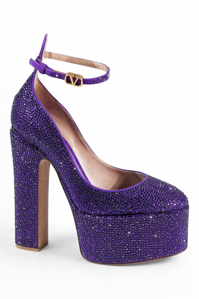 Valentino Garavani Tan-Go Crystal-Embellished Platform Pump in Purple