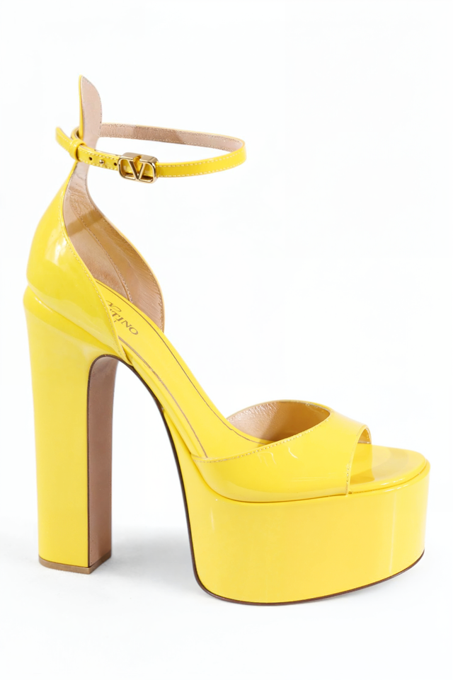Valentino Patent Leather Yellow Platform Sandals