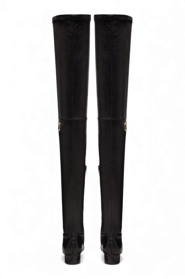 Valentino Garavani VLogo Leather Over-the-Knee Boots — Black