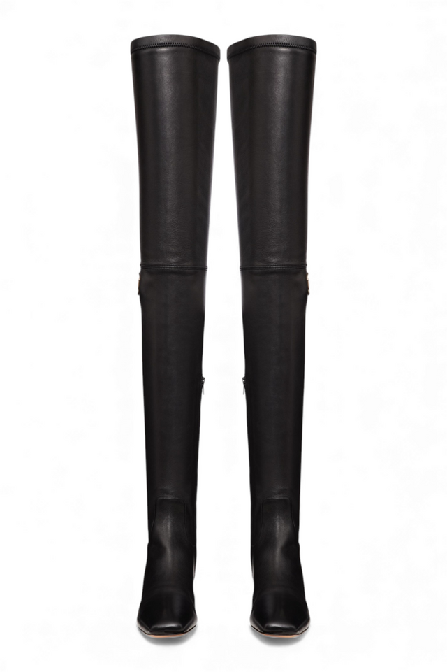 Valentino Garavani VLogo Leather Over-the-Knee Boots — Black