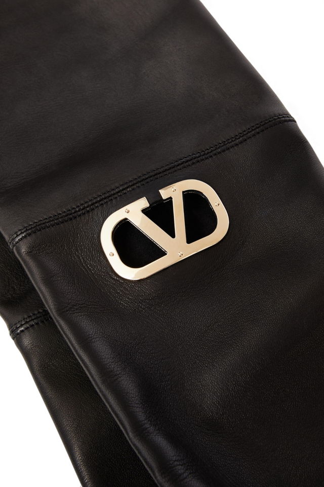 Valentino Garavani VLogo Leather Over-the-Knee Boots — Black