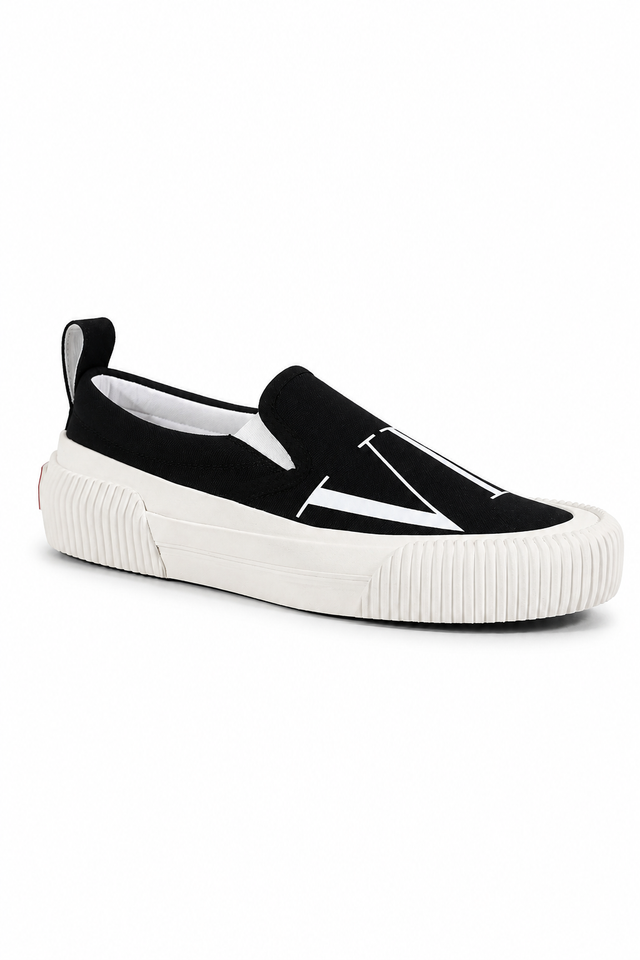 Valentino Garavani VLTN Canvas Slip-On Sneakers – Black & White