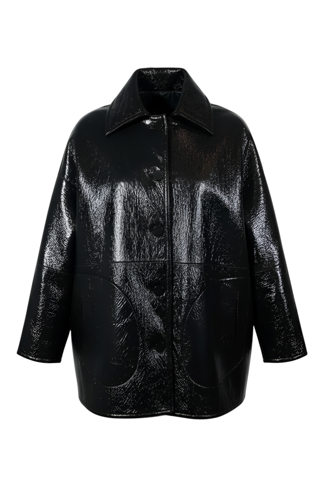 Valentino Glossy Patent Leather Coat — Black