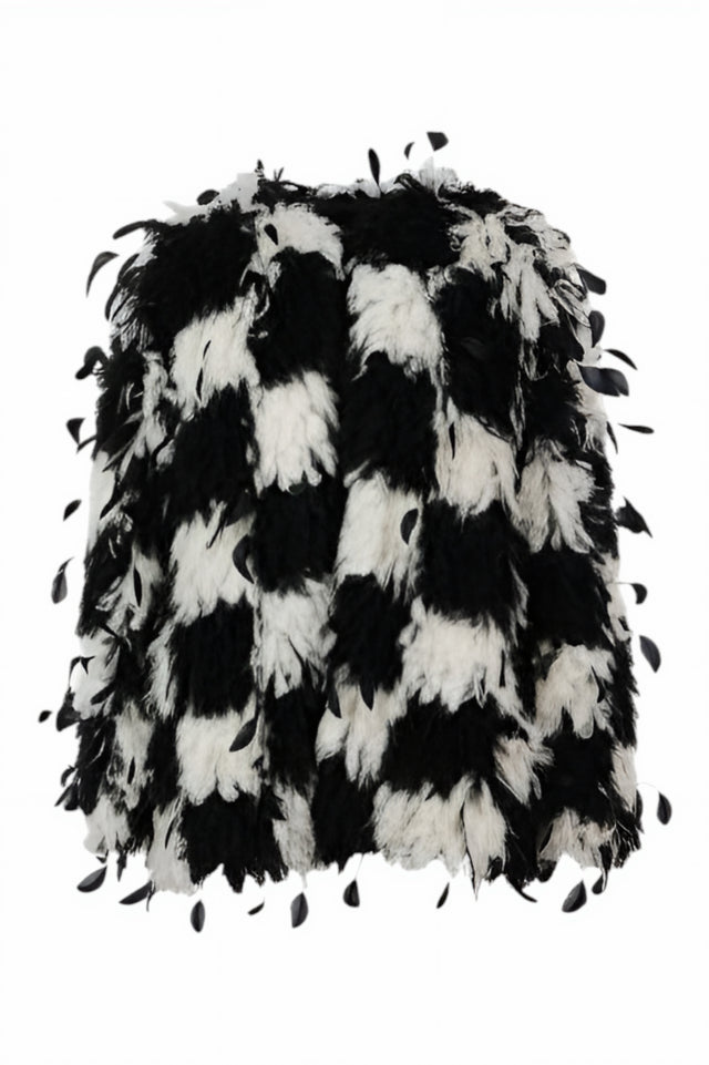 Valentino Black and White Feather-Embellished Coat