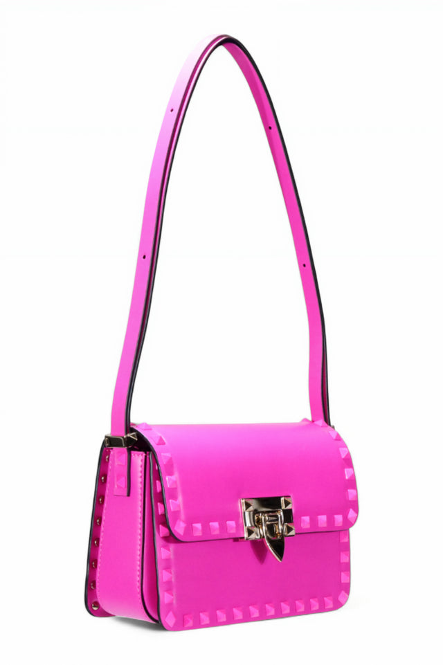 Valentino Garavani Rockstud Pink Patent Leather Shoulder Bag