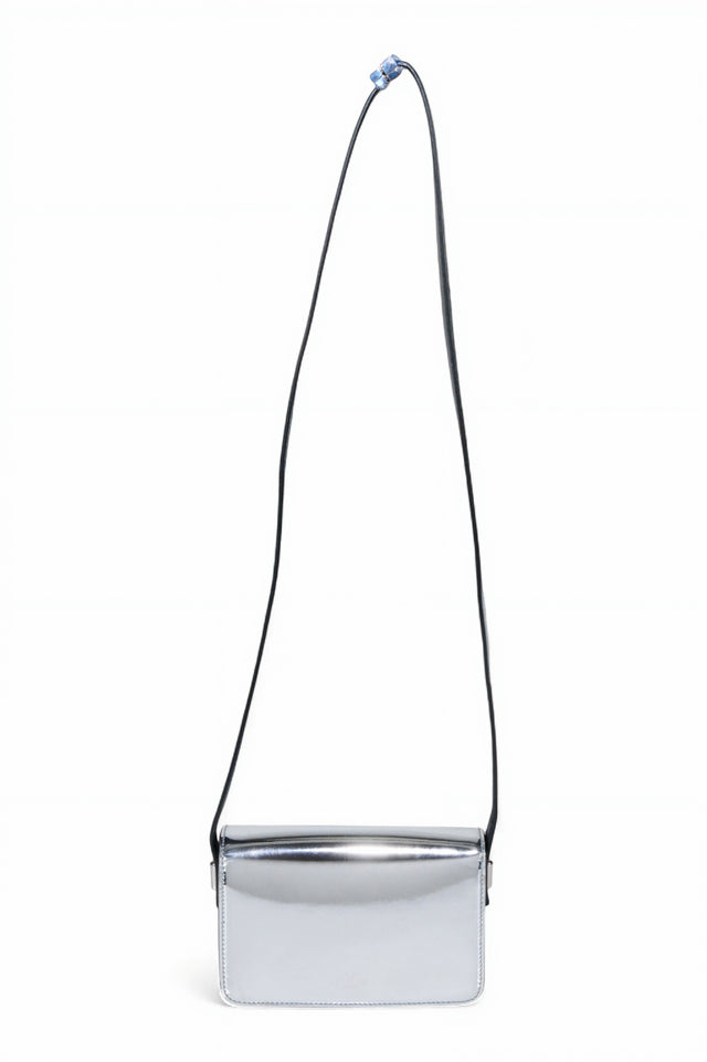 Valentino Garavani VLogo Metallic Silver Leather Crossbody Bag