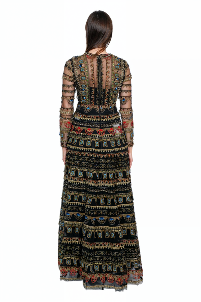 Valentino Embroidered Sheer Gown with Jewel Detailing