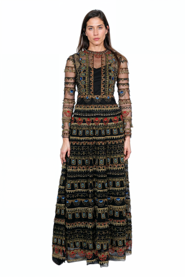 Valentino Embroidered Sheer Gown with Jewel Detailing