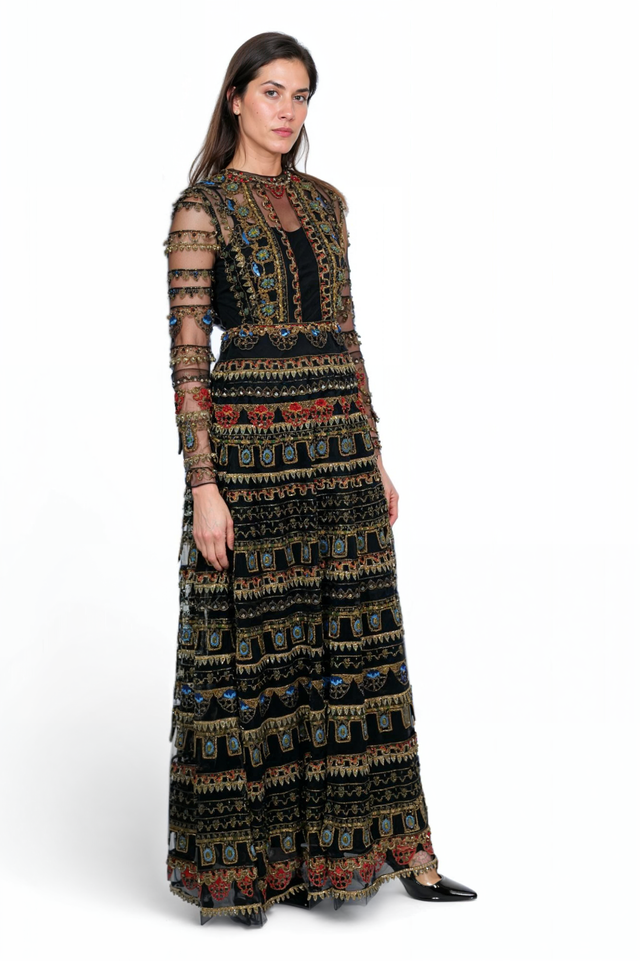 Valentino Embroidered Sheer Gown with Jewel Detailing