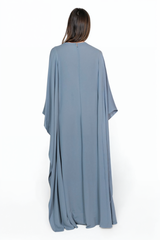 Valentino Draped Caftan Gown in Slate Blue