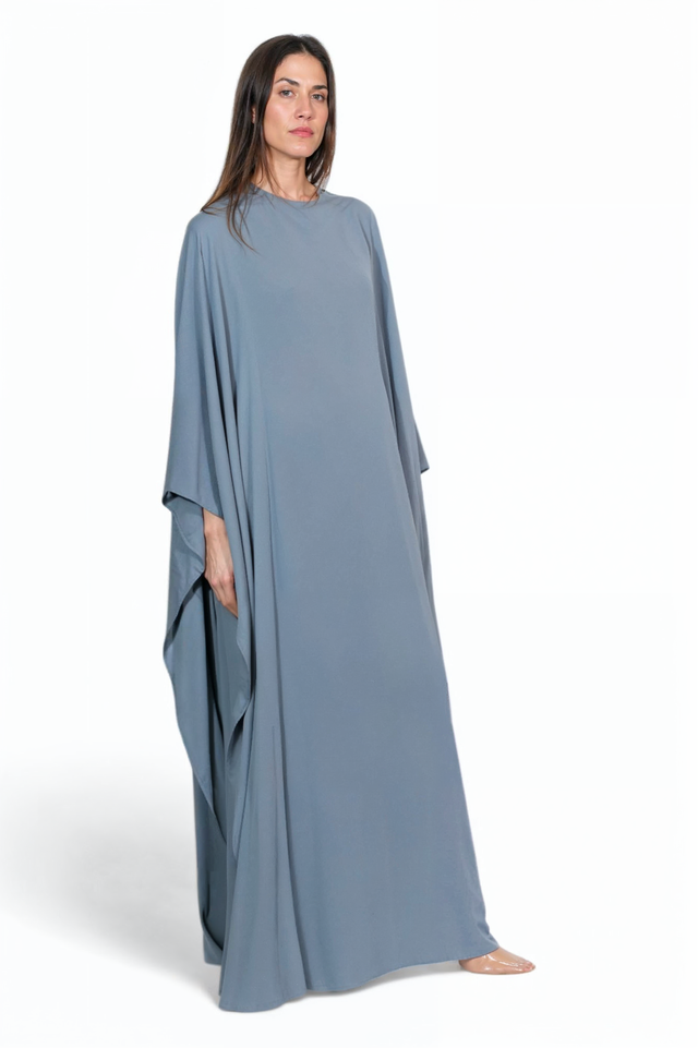 Valentino Draped Caftan Gown in Slate Blue