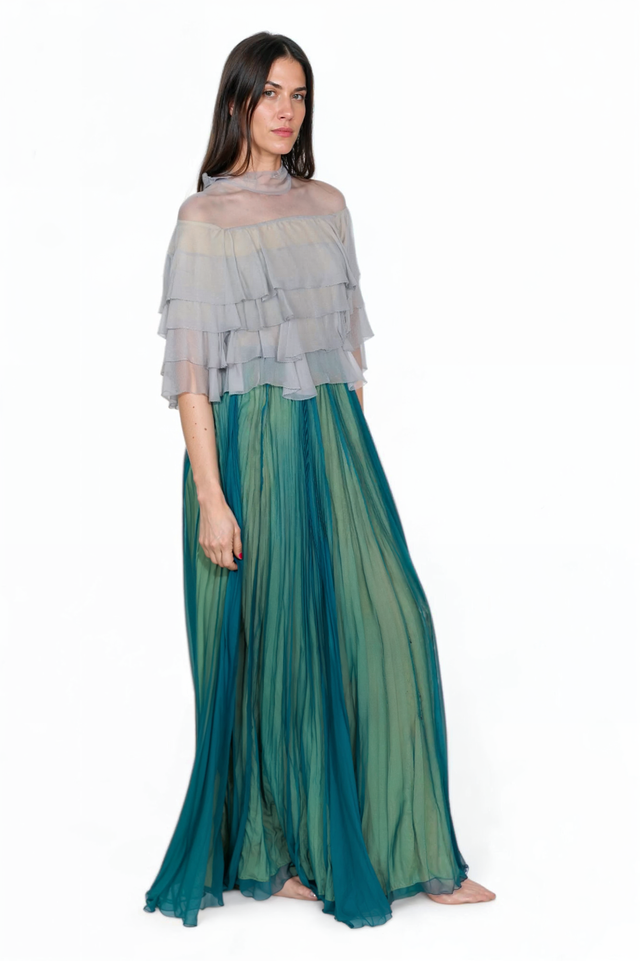 Valentino Off-Shoulder Tiered Chiffon Gown