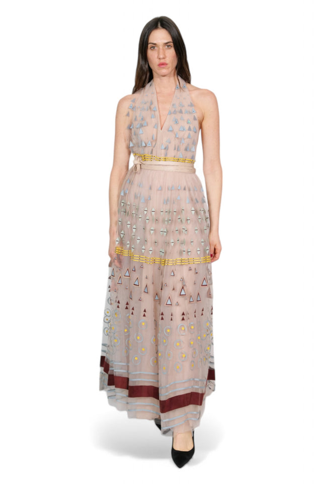 Valentino Embroidered Sheer Halter Gown