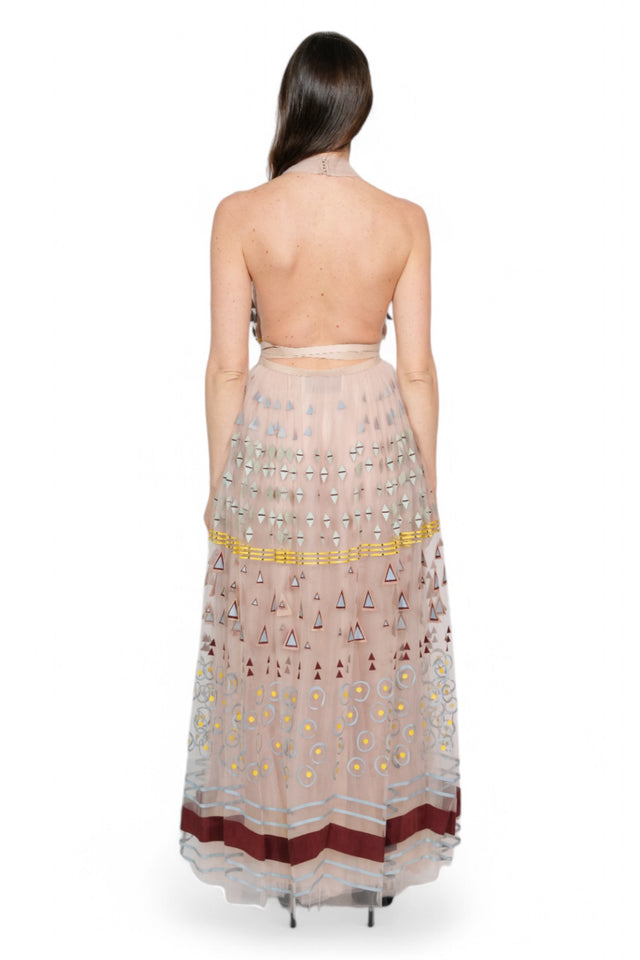 Valentino Embroidered Sheer Halter Gown