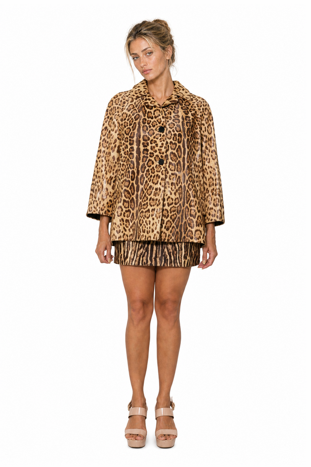Valentino Women's Animalier Leopard-Print Calf Hair Jacket in Brown