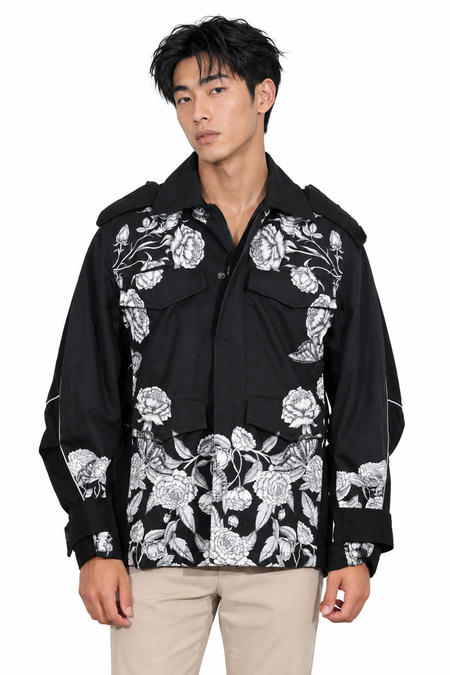 Valentino Floral Print Hooded Utility Jacket