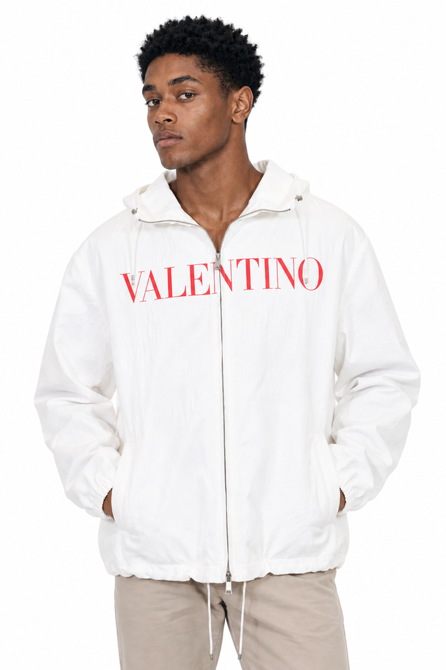 Valentino Logo Print Hooded Windbreaker Jacket
