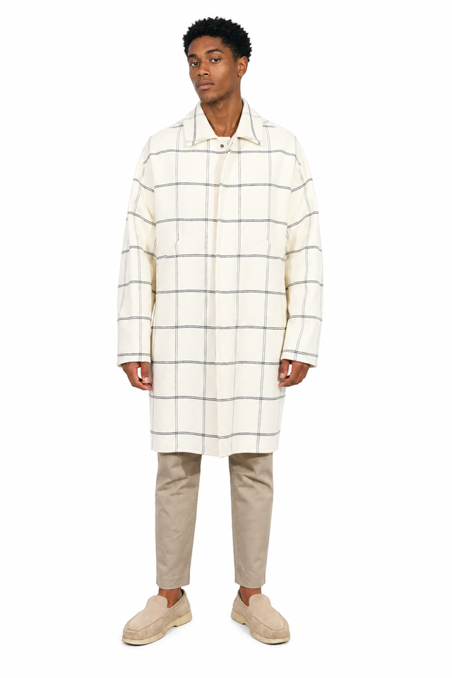 Valentino Windowpane Grid Single-Breasted Coat